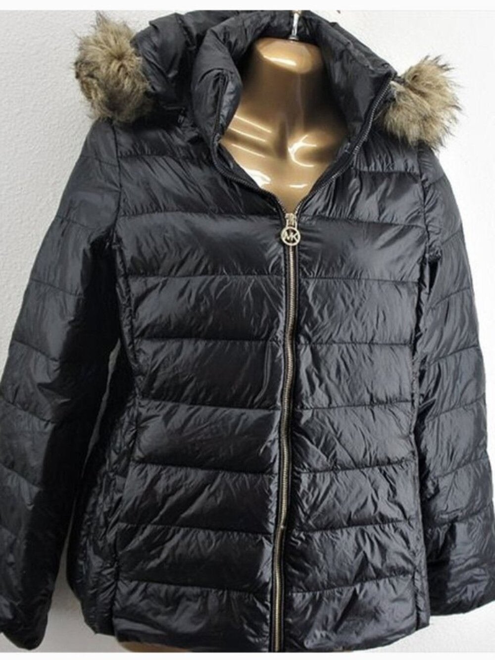 Michael Kors Black Fur Trim Hood Packable Down Jacket size S  NWOT